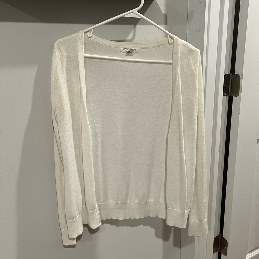 Forever 21 white cardigan. Very soft material and lightweight.